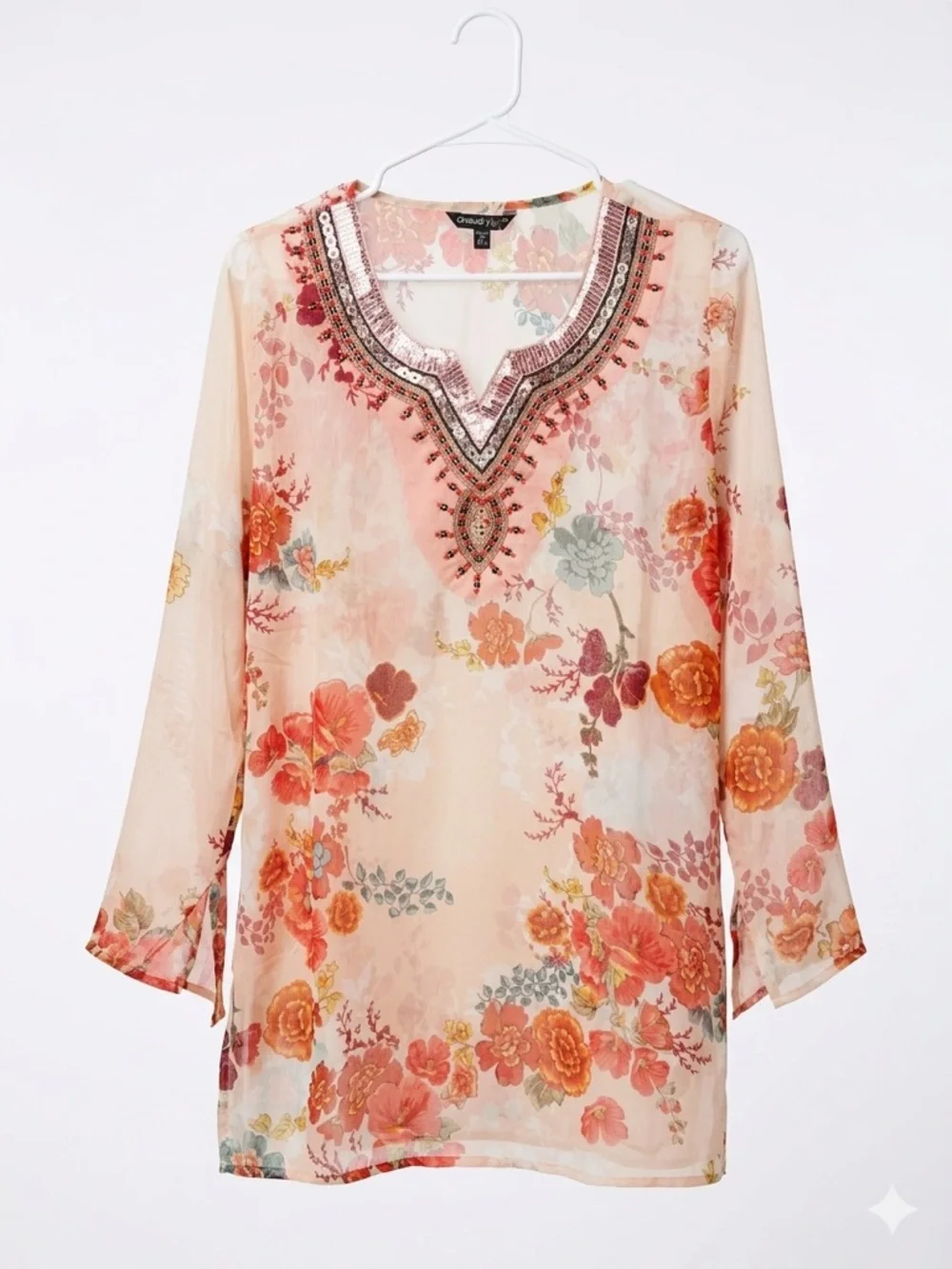 Chaudry KC Hand-Beaded Floral Tunic Size XL NWT - Picture 4 of 8